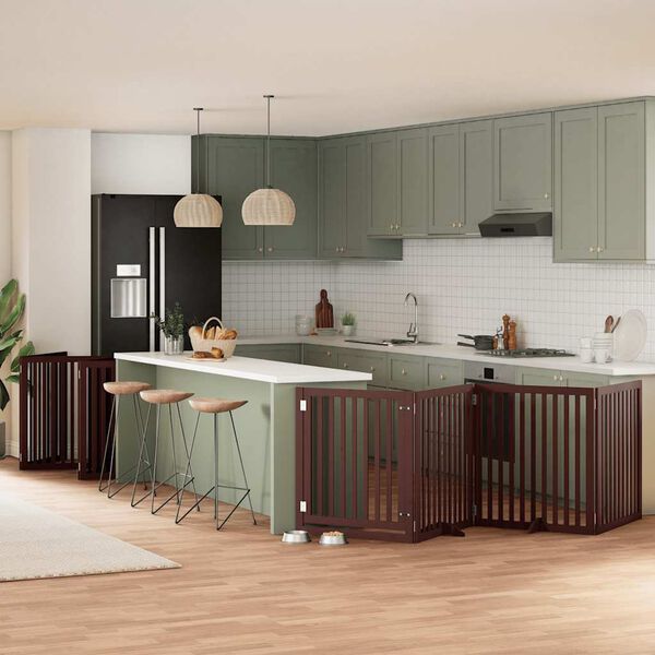 vidaXL kokkupandav koerav&auml;rav uksega, 12 paneeli, pruun 960 cm, pappel