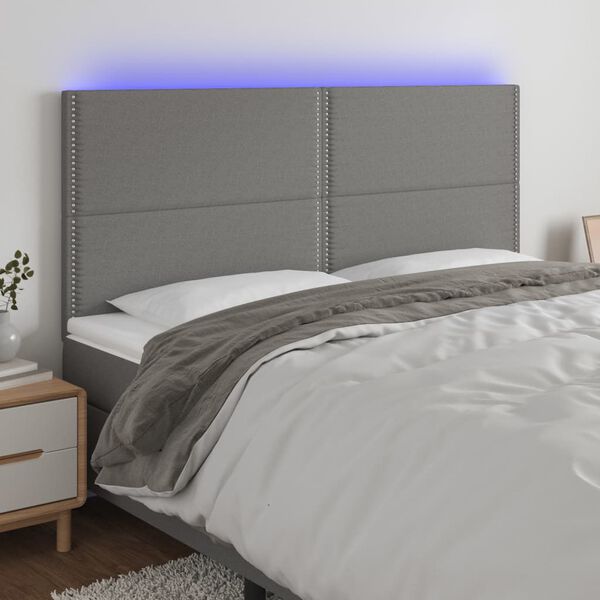 vidaXL LED-voodipeats, tumehall, 200x5x118/128 cm, kangas