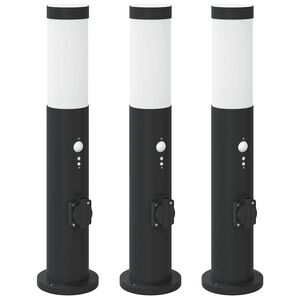 vidaXL anduri ja pistikupesaga postvalgustid, 3 tk, 50 cm, roostevaba teras, IP44