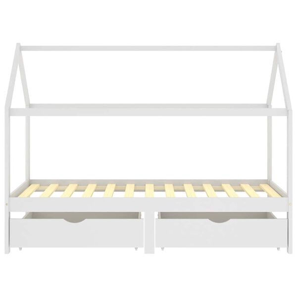 vidaXL lastevoodi raam sahtlitega, valge m&auml;nnipuit, 90 x 200 cm