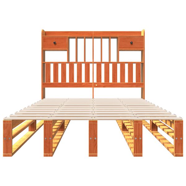 vidaXL riiuliga voodi ilma madratsita, vahapruun, 135x190cm, m&auml;nnipuit