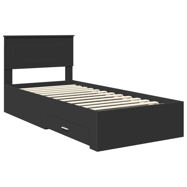 vidaXL Voodi raam peaga Must ja h&otilde;bedane 100 x 200 cm Tehispuit