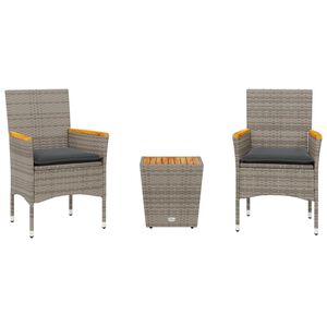 vidaXL 3-osaline bistrookomplekt patjadega, hall, pol&uuml;rotang ja klaas