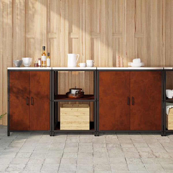 vidaXL K&ouml;&ouml;givarustus riiuliga ladustamisega 3 pcs Rooste terase t&uuml;&uuml;p