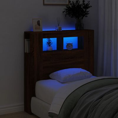 vidaXL voodipeats LEDiga, pruun tamm, 100 x 18,5 x 103,5 cm, tehispuit