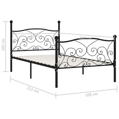 vidaXL liistudest põhjaga voodiraam, must, metall, 100 x 200 cm