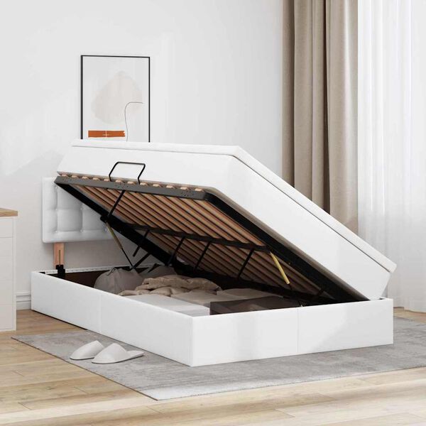 vidaXL LED-valgusega hoiuvoodi madratsiga Valge 120 x 190 cm Kunstnahk