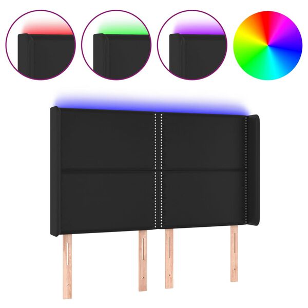 vidaXL LED-voodipeats, must, 147x16x118/128 cm, kunstnahk