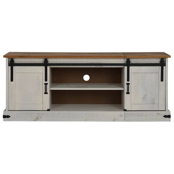 vidaXL telerikapp HALDEN 2 lükanduksega valge 150x40x60 cm täispuit