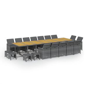 vidaXL 19-osaline aiam&ouml;&ouml;bli komplekt patjadega, hall, pol&uuml;rotang