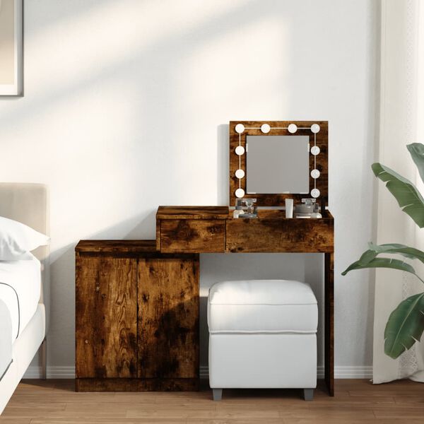 vidaXL tualettlaud LEDiga, suitsutatud tamm, 115x37x110,5 cm