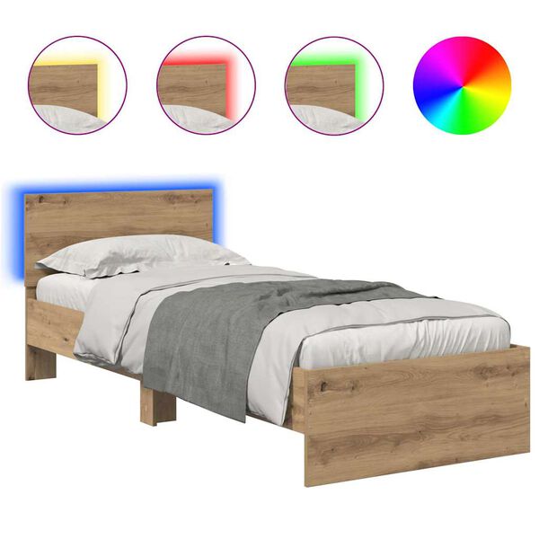 vidaXL Voodi raam LED -ribatuledega K&auml;sit&ouml;&ouml;puu 75 x 190 cm Tehispuit