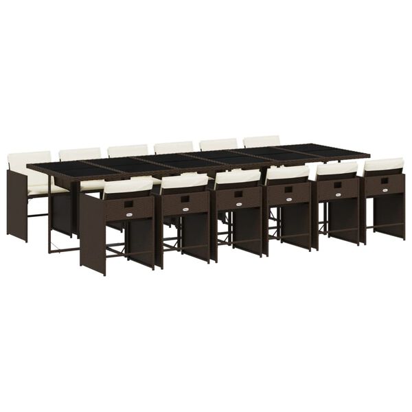 vidaXL 13-osaline aia s&ouml;&ouml;gim&ouml;&ouml;bli komplekt patjadega, pruun, PE-rotang