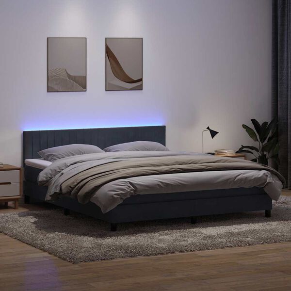 vidaXL kontinentaalvoodi madrats ja LED, tumehall, 180x210 cm, samet