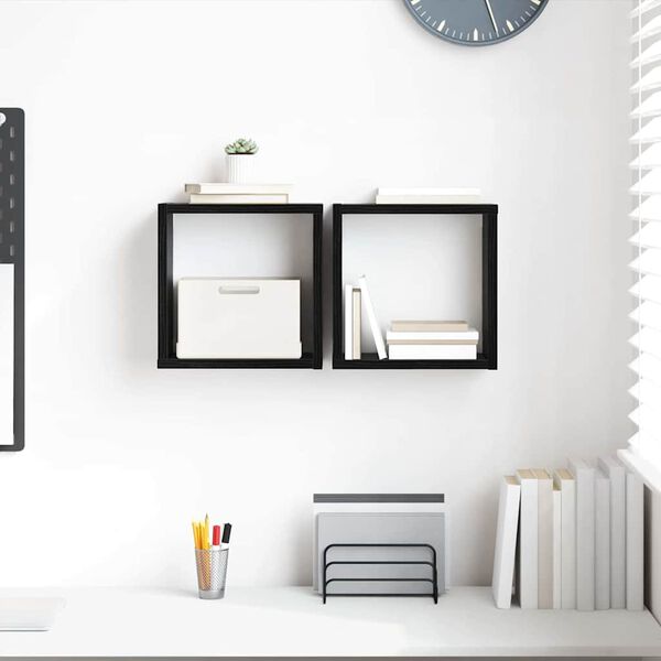 vidaXL Seinakarbid riiuliga 2 pcs Must tamm 26 x 15 x 26 cm Tehispuit