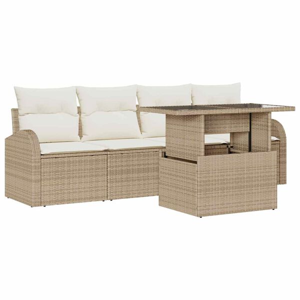 vidaXL Aia Diivanikomplekt padjaga padjaga 5 pcs Beež Pol&uuml; Rattan
