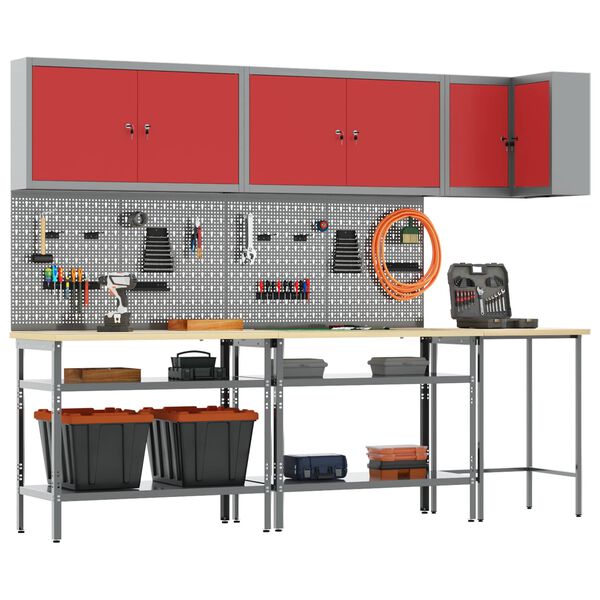 vidaXL T&ouml;&ouml;kappide komplekt riiuliga lukuga 10 pcs Punane ja hall