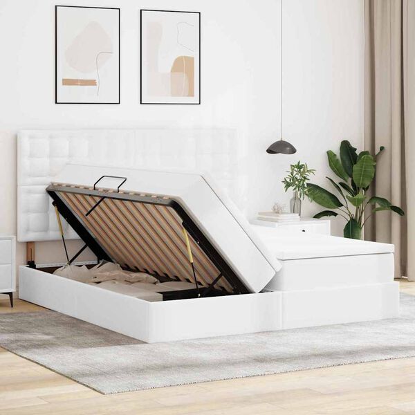 vidaXL Voodi hoiukohaga ja madratsiga peaga PUHAS VALGE 180 x 200 cm