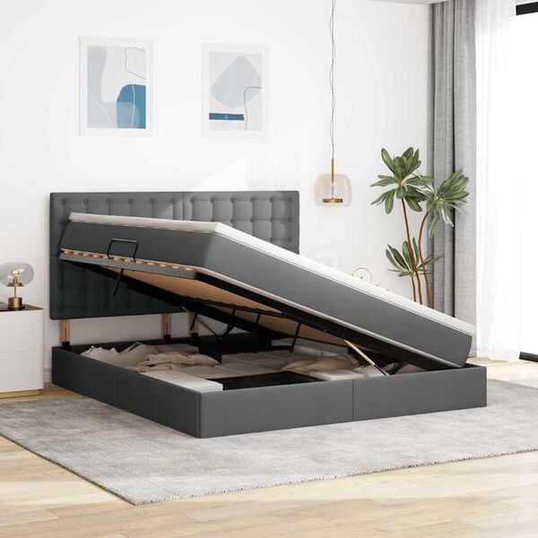 vidaXL Voodi hoiukohaga ja madratsiga Tumehall 160 x 200 cm Pol&uuml;ester