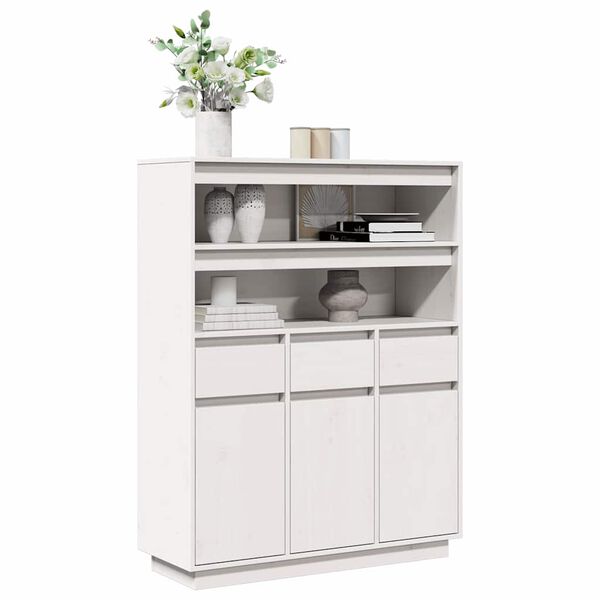 vidaXL Highboard Valge 89x34x116,5 cm Täispuidust mänd