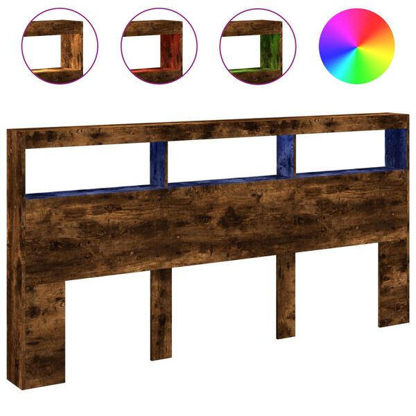 vidaXL voodipeatsi kapp LED-tuledega suitsutatud tamm 200x17x102 cm