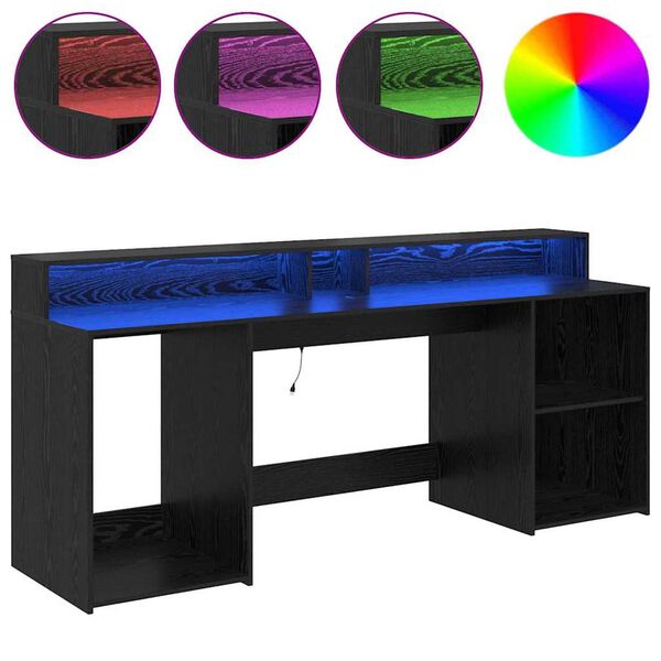 vidaXL Laud LED -ribatuledega Must tamm 200 x 55 x 91 cm Tehispuit