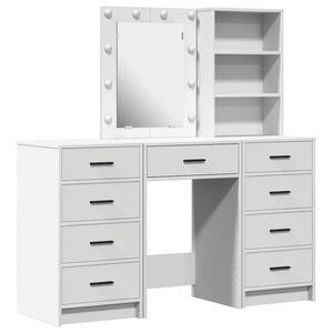 vidaXL Riietumislaud peeglituledega sahtliga 3 pcs Valge Tehispuit