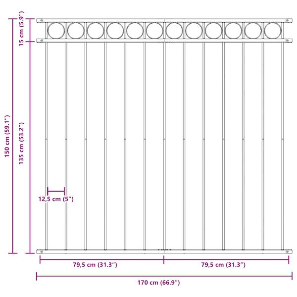 vidaXL aiapaneel Assen, teras, 1,7 x 1,5 m, must