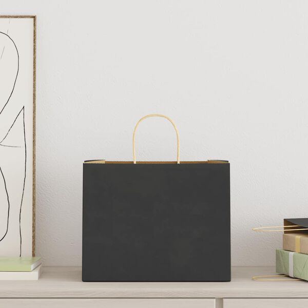 vidaXL paberkotid, 250 tk, k&auml;epidemetega, must, 32x22x24 cm