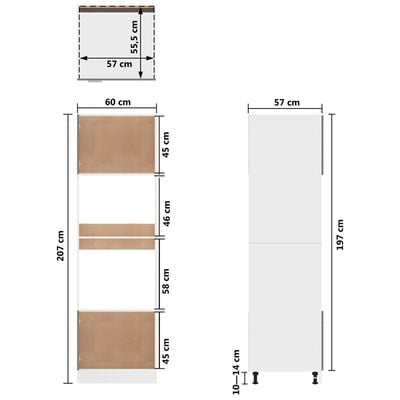 vidaXL köögikapp, kõrgläikega valge, 60 x 57 x 207 cm puitlaastplaat