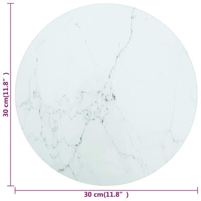 vidaXL lauaplaat, valge Ø30x0,8 cm, karastatud klaas marmordisain