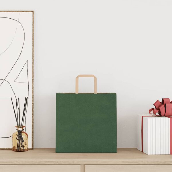 vidaXL paberkotid, 250 tk, k&auml;epidemetega, roheline, 26x17x25 cm