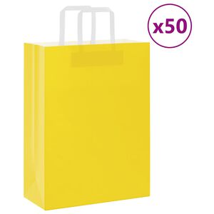 vidaXL paberkotid, 50 tk, k&auml;epidemetega, kollane, 26x12x35 cm