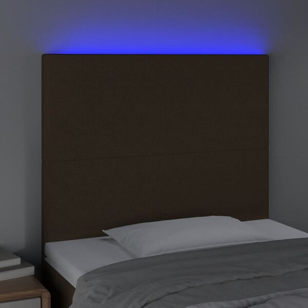 vidaXL LED-voodipeats, tumepruun, 100x5x118/128 cm, kangas
