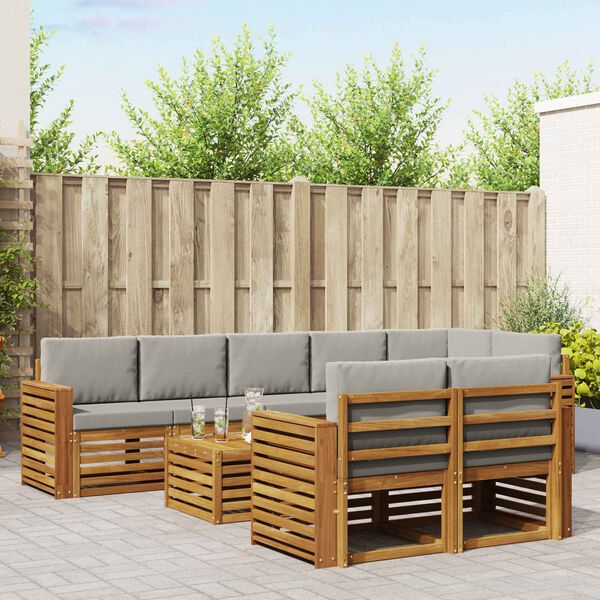 vidaXL Diivanikomplektid 9 pcs Looduslik ja Hele Hall Tugev akatsiapuu