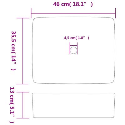 vidaXL valamu tööpinnale, must, ristkülik, 46x35,5x13 cm, keraamiline