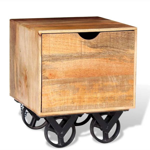 vidaXL ratastel k&uuml;lglaud sahtliga, mangopuidust 40 x 40 x 45 cm