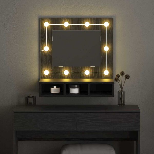 vidaXL Peeglikapp peeglituledega Must tamm 60 x 31,5 x 62 cm Tehispuit