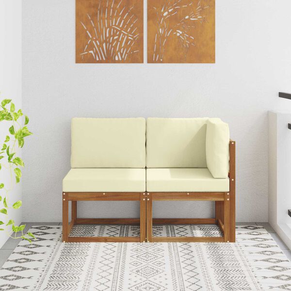 vidaXL Aed ja nurga diivan 2 T&uuml;kk Looduslik ja kreem Tugev akatsiapuu