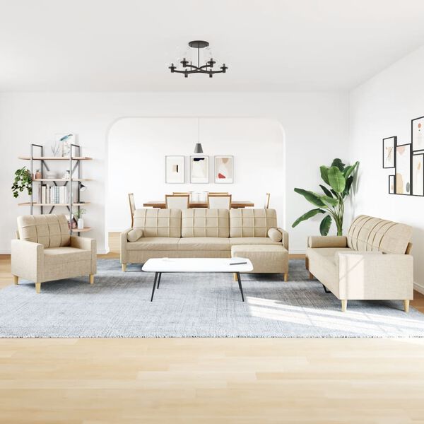 vidaXL 4-osaline diivanikomplekt patjadega, kreemjas, kangas