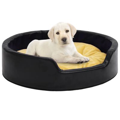 vidaXL koeravoodi, must ja kollane, 99x89x21 cm, plüüs ja kunstnahk