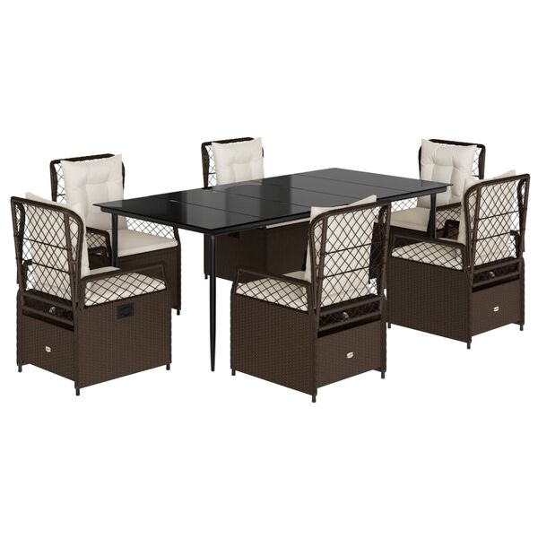 vidaXL 7-osaline aia söögimööbli komplekt patjadega, pruun, polürotang