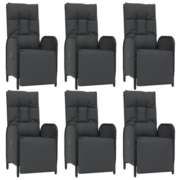 vidaXL 7-osaline aiamööblikomplekt patjadega, must, polürotang