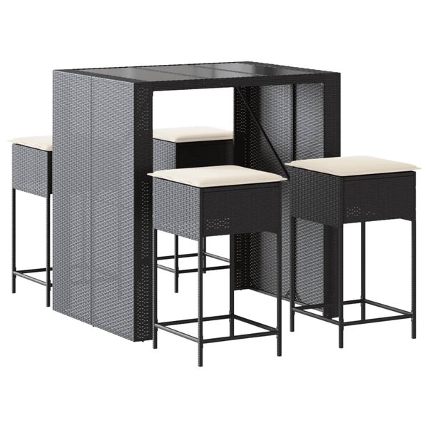 vidaXL 5-osaline aia baarikomplekt istmepatjadega, must, pol&uuml;rotang