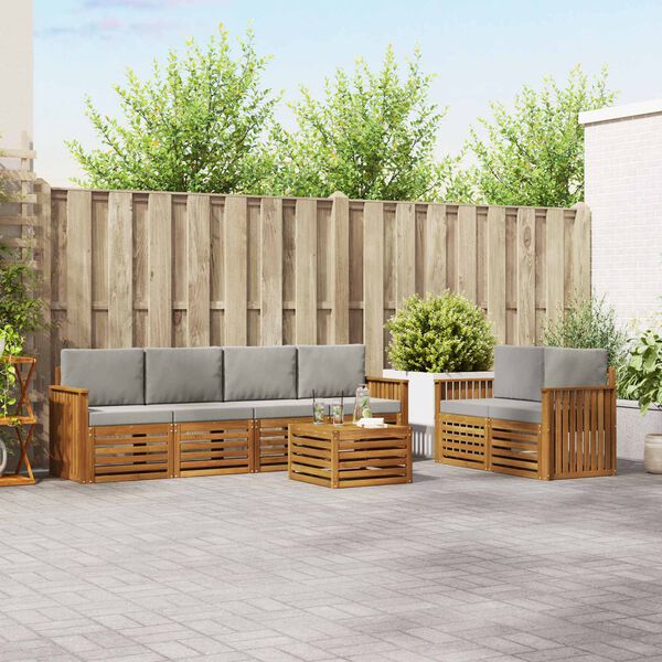 vidaXL Diivanikomplektid 7 pcs Looduslik ja Hele Hall Tugev akatsiapuu