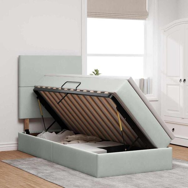 vidaXL LED-valgusega hoiuvoodi madratsiga Helehall 90 x 200 cm Samet