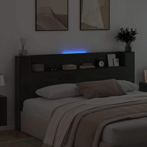 vidaXL Peats LED -ribatuledega Must tamm 200 x 15 x 103,5 cm Tehispuit