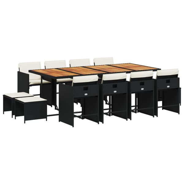 vidaXL 13-osaline aia s&ouml;&ouml;gim&ouml;&ouml;bli komplekt patjadega, must, PE-rotang