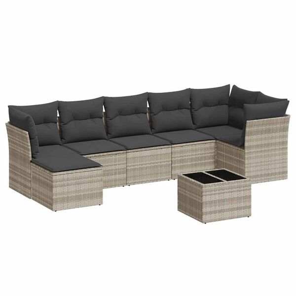 vidaXL 8-osaline aiadiivani komplekt patjadega, helehall, pol&uuml;rotang