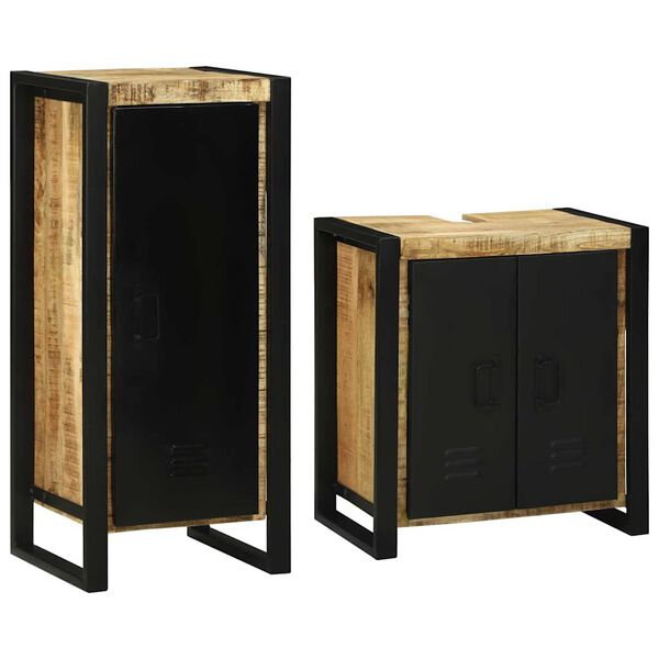 vidaXL Vannitoa m&ouml;&ouml;bleset riiuliga uksega 2 pcs Pruun Tugev Mango Puit